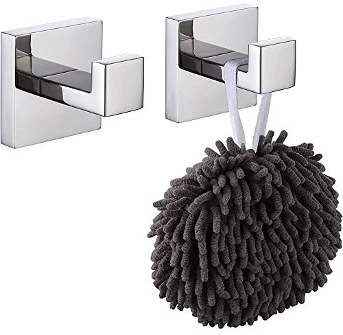 LATRAT Gancio per asciugamani, appendiabiti in acciaio inox, da bagno, da parete, spazzolato, quadrato, per vestiti, bagno, cucina, cromato lucido, 2 pezzi