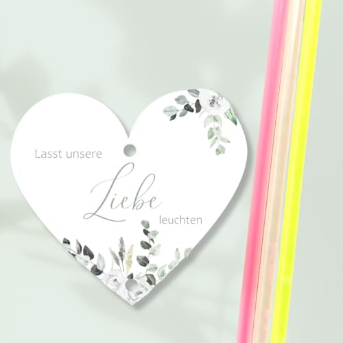 50/75 Herz Knicklichtschilder Hochzeit, gelocht, mit/ohne Knicklicht auch in weiß, Knicklichtschilder verschiedene Farben Schilder für Knicklichter