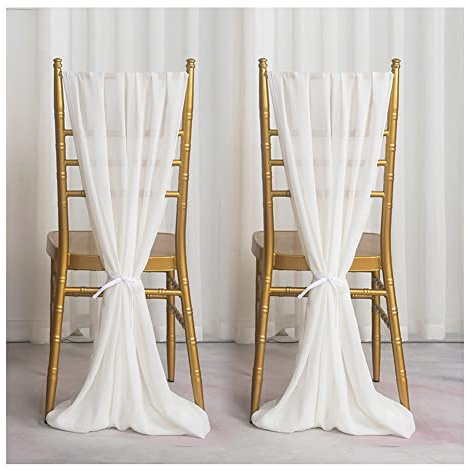 Yurosiay 2 Stück Hochzeit Stuhlhussen Stuhlschleifen Chiffon Romantisch Tüll Stuhlbezug Chiffon Stuhlschärpen Hochzeit Gangstuhl Deko Tüll Schleife Stuhl für Hochzeit Weiß 30X300Cm | Weich Fallender Chiffon Stuhlschleifen Band für Hochzeit, Trauung, Bankett & Party, 3 Breiten und 12 Farben zur Auswahl