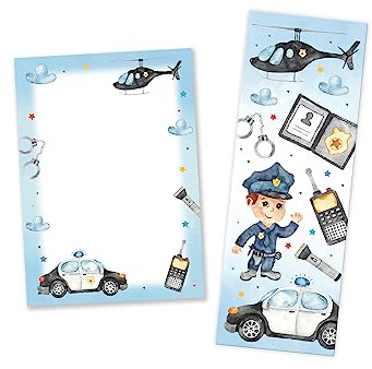 6 Lesezeichen + 6 Mini-Notizblöcke (A7-Format) Polizei Detektiv Mitgebsel für Kindergeburtstag Gastgeschenke für Kinder Jungsgeburtstag
