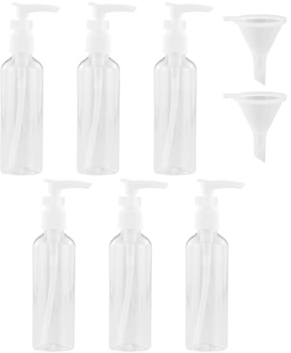 HXMJIED 6 Pcs Transparent Travel Bottles, 100ml Pump Travel Bottles, Spray Bottle Set, Plastic Travel Atomiser Bottle Set, Refillable Liquid Containers With 2 Pcs Funnels, Empty Spray Bottle 100ml