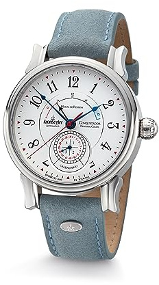 Kronsegler Conquistador Stahl - Weiß | Automatik Herrenuhr mit Gangreserveanzeige | Saphirglas, Zeigerdatum, Lederband, Faltschließe