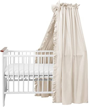balbina Baldachin 100% Baumwolle, Deko-Set für Kinderbett, Betthimmel mit Rüsche & Schleife, Moskitonetz für Babyzimmer, Undurchsichtiger Bettvorhang ohne Himmelstange, 240 x 165 cm, Hellbeige