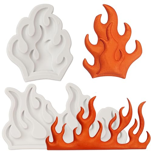 FCKEMLDS Silikonformen mit Flamme, für Fondant, zum Dekorieren von Feuerkuchen, Kuchendekoration, Cupcake-Topper, Schokolade, Süßigkeiten, Polymerton, Gummipaste, 2 Stück