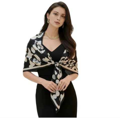 LA FERANI Seidentuch weiß schwarz klassisch Satin Halstuch leicht stola Schal formelle Anlässe Tuch Umschlagtuch 180x90 Strandtuch Seidenschal Geschenk für Sie Frau (Model 2)