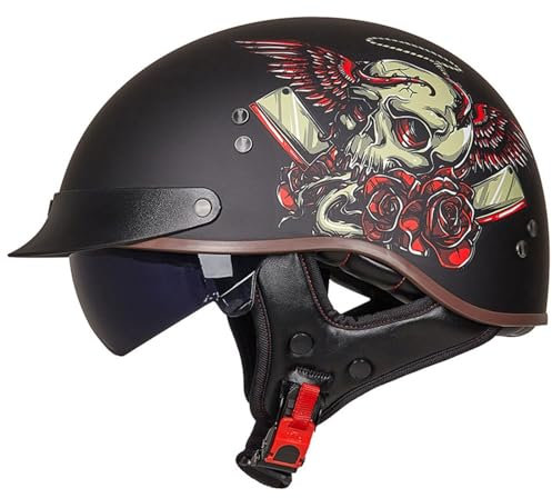Caschi Jet E Demi-Jet Moto Vintage Casco Omologato ECE 22-05 Casco Scodella Portatile Caschi Cromwell Per Scooter Chopper Cruiser Con Visiera Mezzo Casco Da Motociclista 12,XL:61-62CM