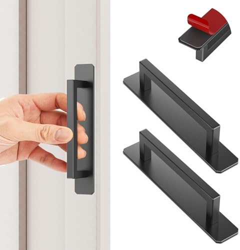 KIKISML 2 Stück Selbstklebende Möbelgriffe, Aluminium Schrankgriffe, Schubladengriffe, Ohne Bohren Griffe, Türgriff für Küchen/Balkontür/Schiebetür/Fenster (150mm Schwarz Quadrate)