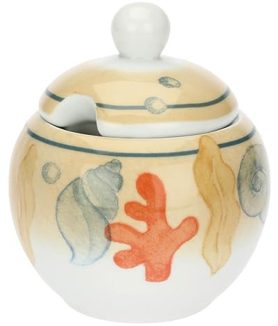 THUN, Zuccheriera in Porcellana, Linea Mare da Amare, Contenitori per alimenti, Idea Regalo per la Cucina, 11 x 11 x 12 cm h, 300 ml di Capienza