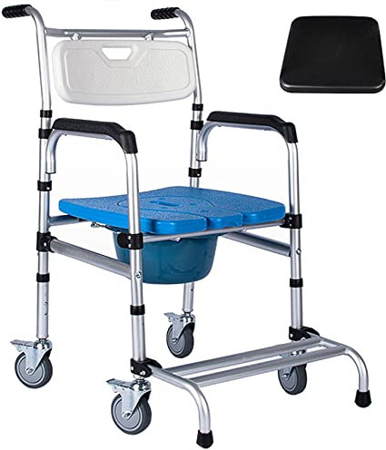 MaGiLL Toilettenrollstuhl, 4-in-1, mobiler Duschstuhl, rollender Transport-Toilettenstuhl mit Armlehnen für Senioren und Behinderte, Tragkraft 150 kg (#2)
