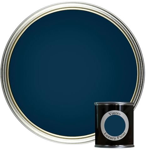 Vintro Paint | Luxury Matt Emulsion | Smooth Chalky Finish | Multi Surface Paint | for Walls, Ceilings, Wood and Metal | 125ml (Dark Blue - Nightfall)