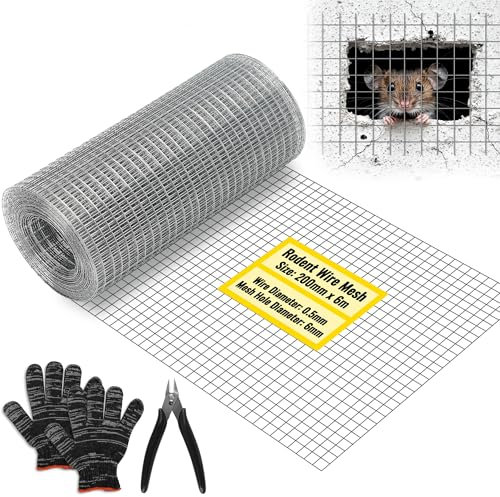 COZCLAM 200mm x 6m Galvanised Wire Mesh With Gloves and Plier - Rustproof Metal Rat Mesh for Rodent Proofing and Filling in Gaps Around the Home & Garden