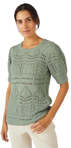 Damart - Pull Maille ajourée Effet Crochet Femme Vert Taille 46/48