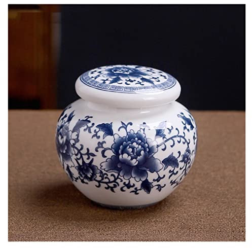 Tarros de té de almacenamiento con tapa hermética, recipientes de té de cerámica, bote de té, tarro de almacenamiento de cerámica azul y blanco, caja de té for el hogar for servir café molido, té, hie