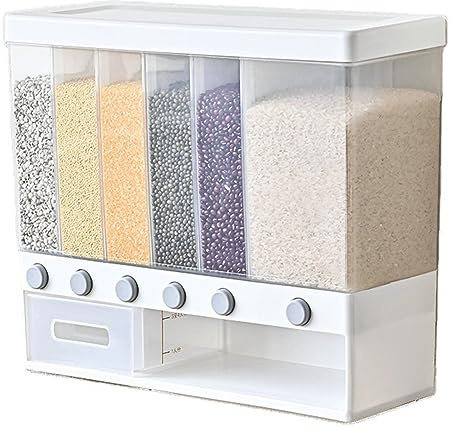 Contenedor de almacenamiento de alimentos secos montado en la pared para granos, caramelos, granos de café, caja de almacenamiento transparente 6 en 1