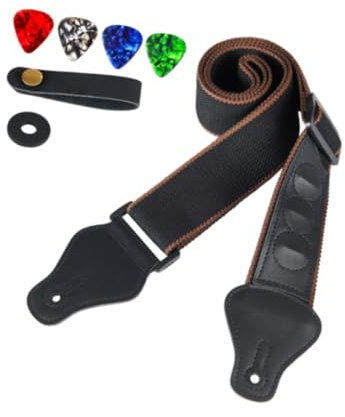 harayaa Gitarrengurt Aus PU mit Verlängerung, Zubehör für Bass Und Ukulele, Schwarz