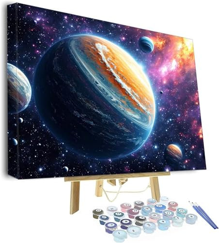 Malen Nach Zahlen Erwachsene Traum Malen Nach Zahlen Kinder, Paint by Numbers Planet Knitterfreie Leinwand Bilder, diy GemäLde Kit mit Pinsel und Acrylfarbe Als Geschenk für Wanddeko 100x70cm P-845