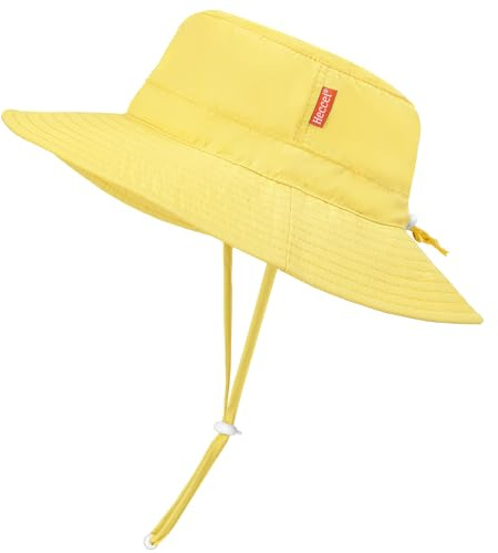 HECCEI Baby Sonnenhut UPF 50+ mit klappbarer Krempe & verstellbarem Kinnband – Schnelltrocknender Sonnenschutz-Hut für Jungen und Mädchen (DE/NL/SE/PL, Alter, 6 Monate, 24 Monate, Gelb)