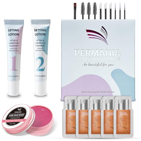 PERMANIA Brow Lift Kit Sourcil, Kit Rehaussement de Sourcils | 2 en 1 Rehaussement de Cils et Soucils, Ingrédients Doux - Facile à Utiliser pour Débutants et Salons (Avec lotion de soin)