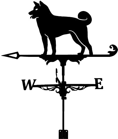 Banderuola segnavento, banderuola segnavento a forma di cane Akita, banderuola segnavento in metallo con indicatore di direzione del vento, staffa in metallo per esterni, fattoria, cortile, giardino