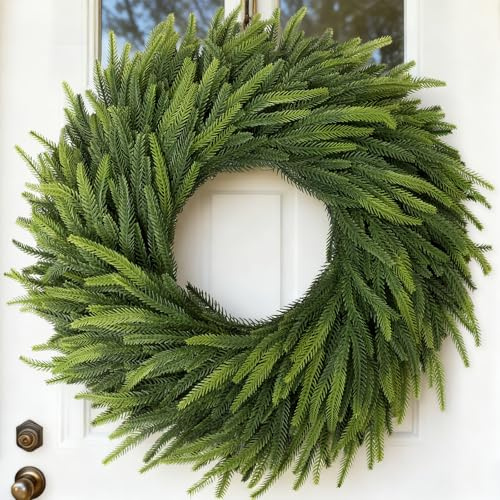 26 Large Christmas Norfolk Pine Wreath - Artificial Christmas Wreaths Faux Pine Needles Fake Green Wreath for Front Door, Wall, Windows, Home,Outdoor,Xmas Decor
