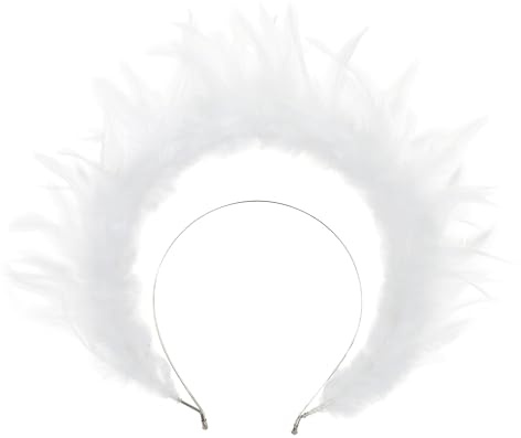 PartyforU Diadema con halo de plumas blancas, corona de ángel de diosa para mujer, accesorios de boda y cosplay
