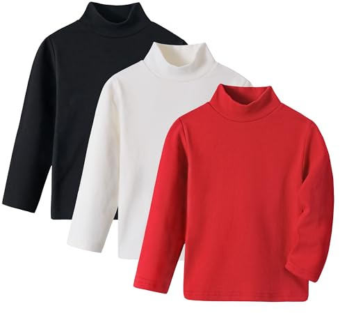 Volunboy Confezione da 3 Maglietta a Mezzo Collo Alto in Cotone per Bambini 1-6 Anni