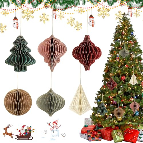 3D Mini Glitter Rand Papier Waben Weihnachten, 6 Stück Weihnachtsbaumschmuck Papier, Neuartig und wiederverwendbar weihnachtsdeko pap-ier, Pap-ier Weihnachtsschmuck, für Weihnachtsbaum, Heimdekoration
