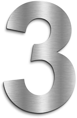 KTC-HOME - PREMIUM Hausnummer Edelstahl inkl. Montagematerial - Arial - Höhe 20 cm - satiniert K230 - rostfrei & wetterfestes Hausnummernschild - Hausnummer 3 -