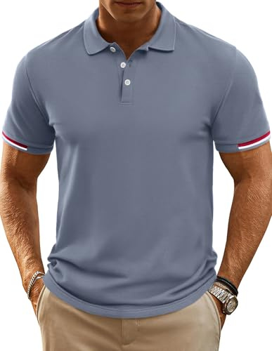 Herren Poloshir 100% Baumwolle Bequemes Atmungsaktiv Polo Sommer Regular Fit Freizeit T-Shirt,Graublau,XL