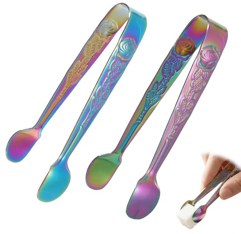 Elegaperma 2 pinzas para cubitos de hielo, pinzas para azúcar pequeñas, 11 × 3,8 cm, pinzas para pastelería, para bodas, fiestas, restaurantes, cafés y bares (multicolor)