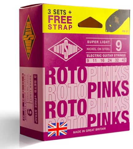 Rotosound R9-31 Electric Guitar Strings with Strap (Pack of 3)