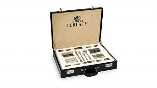 Gerlach Valor Besteck-Set im Koffer 12 Personen Spülmaschinenfest Essbesteck Edelstahl Tafelbesteck Messer Gabel Löffel Teelöffel Kuchengabel Soßenlöffel Kuchenspachtel Gläzend Rostfrei 68 Stk, 52 x 42 x 10 cm