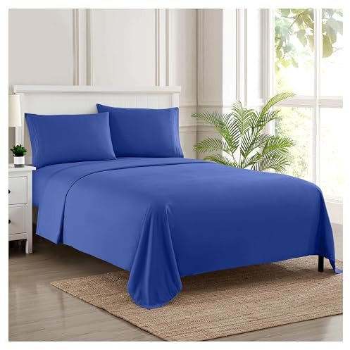 Sweet Home Collection Luxury Bedding Set with Flat, Fitted Sheet, 2 Pillow Cases, Microfiber, Royal Blue, king