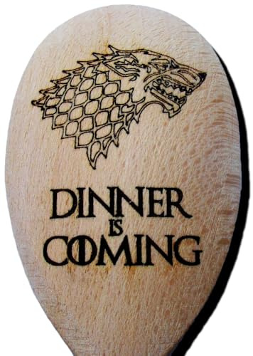 Holzlöffel von FastCraft, von Dinner is Coming inspiriert, zum Kochen, als Geschenk, Küchenutensil, mit Lasergravur
