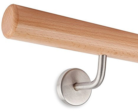 Handlauf Set Holz Buche 45mm rund inkl. 2 Edelstahlhalter zum Einschrauben (150 cm)