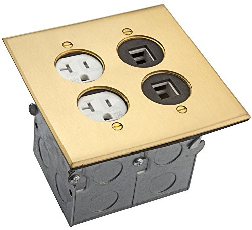 2-Gang-Bodenbox-Set, 20 A, manipulations-/wetterfeste Duplex-Buchse, 2-Port-Datenmodul, bereit für Buchsen, Enerlites 705510-C-D, UL-gelistet, Messing