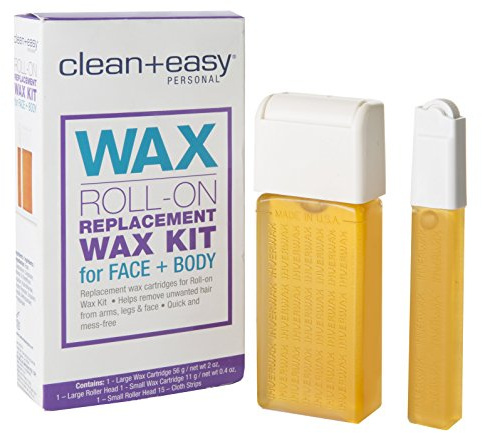 Clean + Easy Roll on Wax Kit – Face & Body Hair Removal Cartridge Refills with Wax Roller Heads, At-Home Use