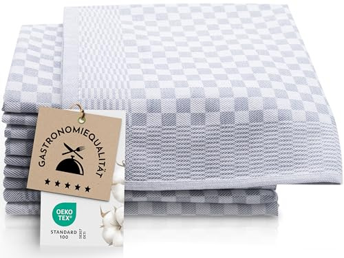 ZOLLNER 10 Strofinacci, 100% Cotone, 46x70 cm - Super assorbenti e robusti canovacci - Lavabili a 60°C - qualità gastronomica - certificati Oeko-Tex®, a quadretti grigi