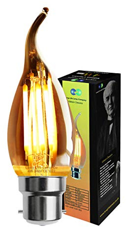 Long Life Lamp Company Retro Vintage LED 4w Candle Edison Style Filament Bulb Smoked Gold Glass B22 Bayonet Cap