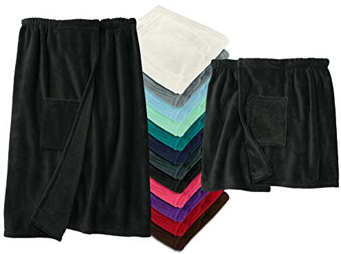 Kilt per sauna per uomo e donna in 2 misure morbido con chiusura in velcro design classico elegante lunghezza al ginocchio, Nero , Herren L/XL