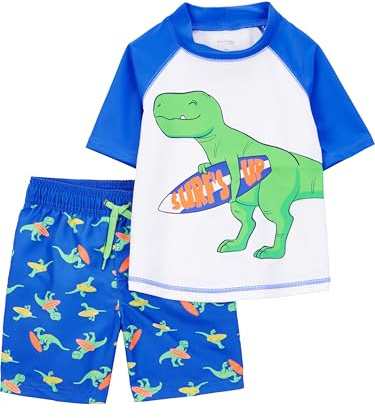 Simple Joys by Carter's baby pojkar baddräkt trunk och rashguard racervaktset, Blå vit dinosaurie, 18 månader
