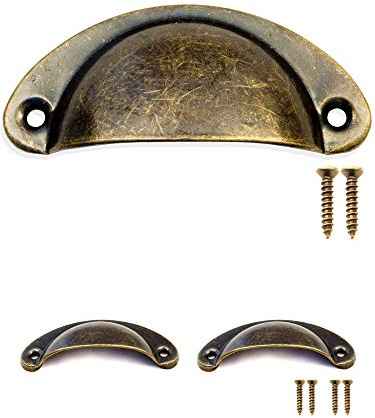 Fuxxer 2x Antike Schubladen Griff-Muscheln, Eisen-Griffe, Bronze, 80x36mm, 2er Set