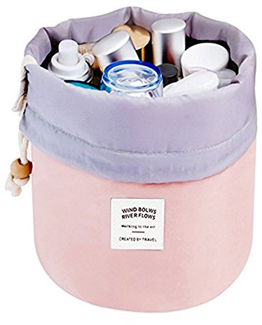 Make-up Taschen für Frauen, wasserdichte runde Reise Kordelzug Make Up Organizer Kosmetiktasche (Rosa)