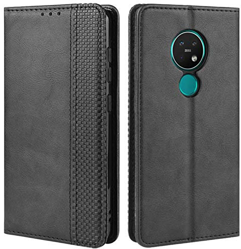 HualuBro Handyhülle für Nokia 7.2 Hülle, Nokia 6.2 Hülle, Retro Leder Stoßfest Klapphülle Schutzhülle Handytasche LederHülle Flip Case Cover für Nokia 7.2 / Nokia 6.2 Tasche, Schwarz