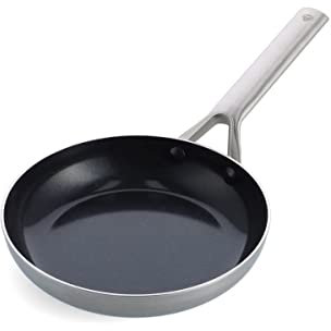 Blue Diamond Cookware Triple Steel Stainless Steel Ceramic Nonstick 20 cm Frying Pan Skillet, Tri-Ply, PFAS-Free, Multi Clad, Induction, Oven Safe, Silver