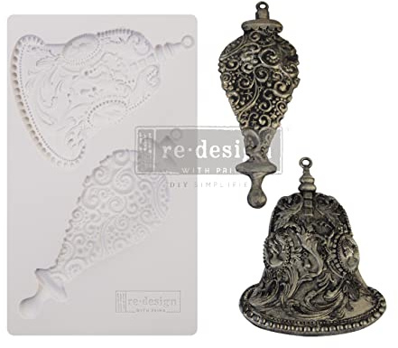 Redesign with Prima Redesign Furniture Decor Moulds® Silver Bells 5x8,8Mm Thickness 655350646141 for Funiture Dresser, Chocolate,Cake,Candy,Backery,Soap,Polymer Clay, earthen Clay, hot Glue