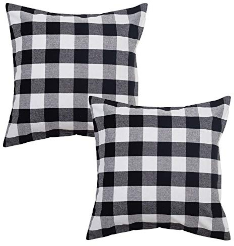 Asquare Kissenbezug 50x50 Kariert - Schwarzer Kissen Bezug aus hochwertiger Baumwolle - Kissenhülle mit Reißverschluss - Pillow Cover - Kopfkissenbezug im 2er Set (Black)