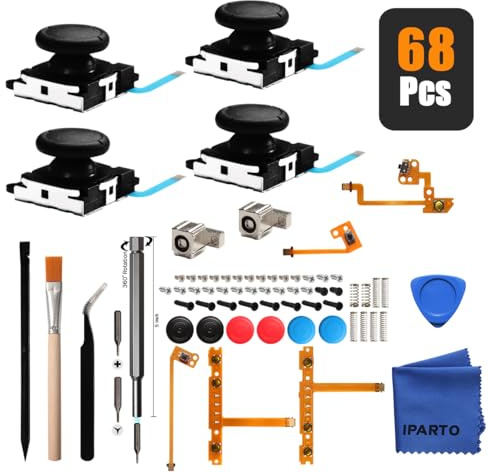 iParto Lot de 4 joysticks analogiques pour manette Nintendo Switch Joy Con - Kit de réparation avec câble flexible, vis, ressorts, poignées de pouce - Outils de réparation