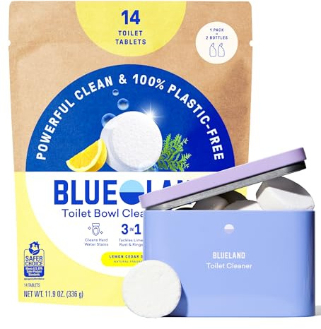 BLUELAND Toilet Bowl Cleaner Tablets, Starter Set, 14 Count with Tin, Lemon Cedar, Plastic-Free, No Harsh Chemicals, Plant-Based