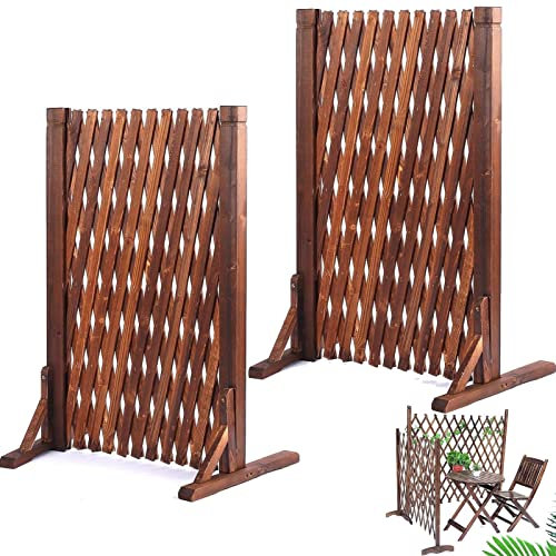 2PCS Palissade en Bois Bordure De Jardin Flexible - Clôture en Bois Extensible pour Animaux De Compagnie, Clôture Grimpante Extensible pour Plantes, Clôture De Confidentialité Extérieur